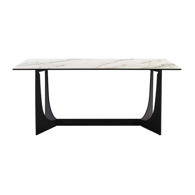 HomeRoots Seven Piece Gray and Black Composite Stone Dining Set with Six Chairs