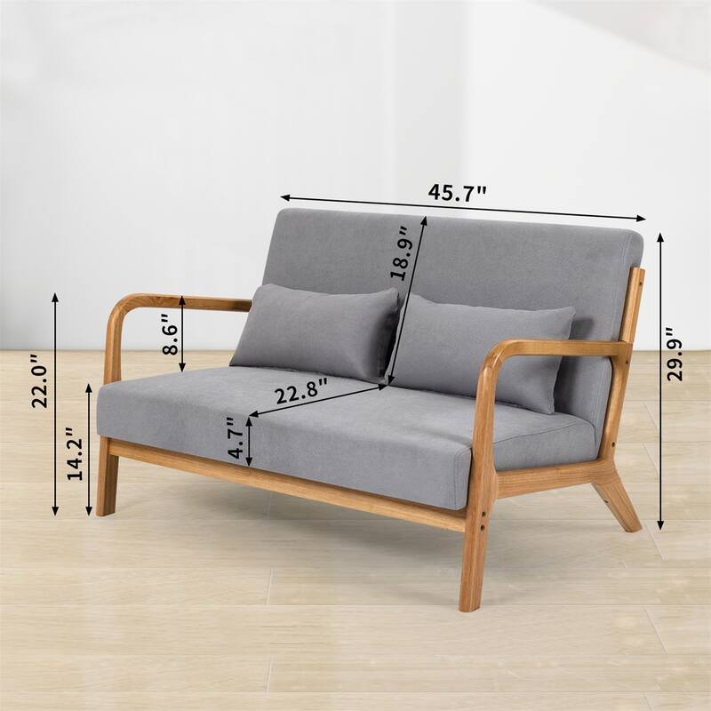 2 Seat Accent Sofa with Solid Wood Armrest and Feet