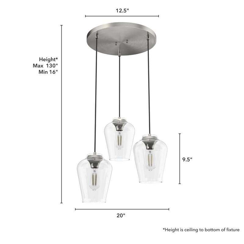 Hunter Vidria 3-Light Cluster Ceiling Light - Kitchen Island, Dining Room - Contemporary, Transitional