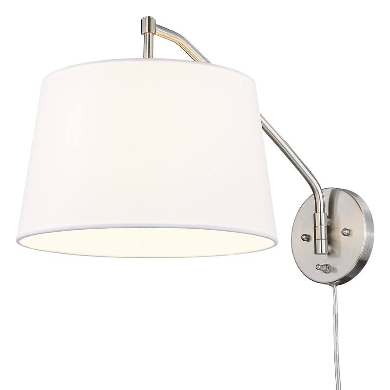 Wry Lighting Ryleigh 1-light Swing Arm Wall Lamp in Pewter and Modern White shade - 1 Light Articulating Wall Sconce