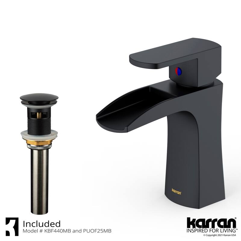 Karran Kassel Single Hole Single Handle Basin Bathroom Faucet with Matching Pop-up Drain - Matte Black
