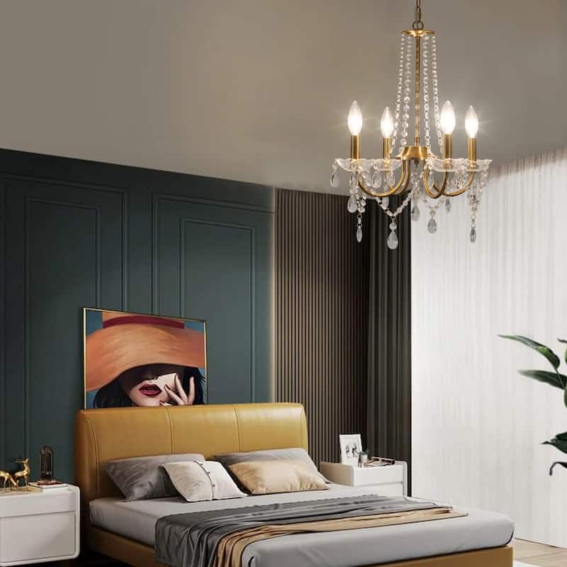 4-Light Candle Style Chandelier, Classic Crystal Chandelier, Traditional Chandelier with Crystal Accents for Living Room Bedroom