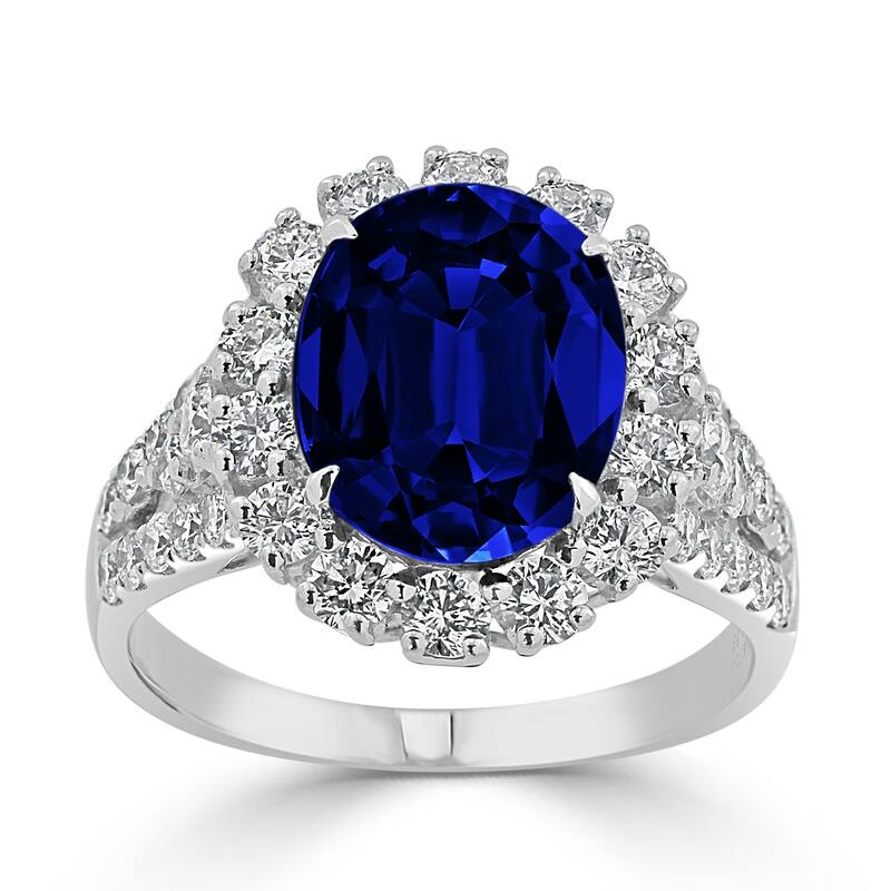 Auriya 18k Gold 5 3/8ct Oval Sapphire Halo Diamond Engagement Ring 4/5ct TDW