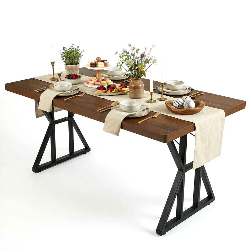 Homy Casa 63" Industrial Dining Table Set for 6, Large Rectangular with Metal Frame, Farmhouse Dining Room 6 Chairs / Table Only