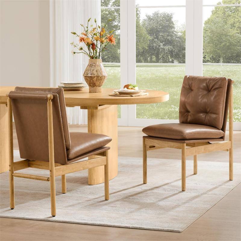 Spruce & Spring Mid-Century Modern Solid Wood Dining Chair with Tufted Cushion