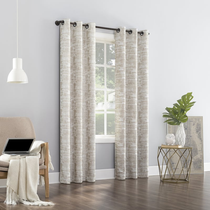 Sun Zero Parrish Distressed Grid Thermal Extreme Total Blackout Grommet 1-Piece Curtain Panel, Single Panel