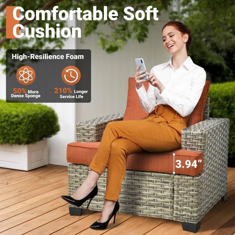 OVIOS 10 Pieces T shaped Seat Wide Armrest Swivel Chair Set With Solar-Powered Table&Fire Pit