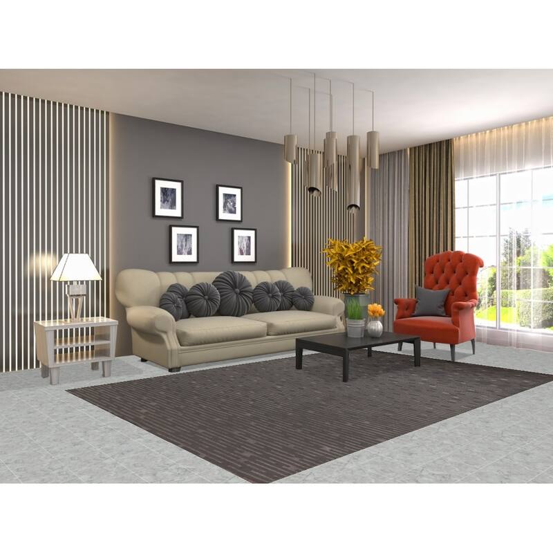 Striped Nepalese Living Room Area Rug Hand-Knotted Wool Carpet - 6'1" x 8'11"