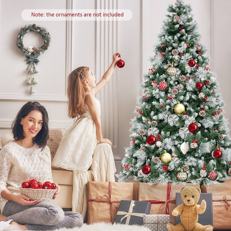 Gymax 7 FT Pre-Lit Artificial Christmas Tree Hinged Xmas Tree w/ 400