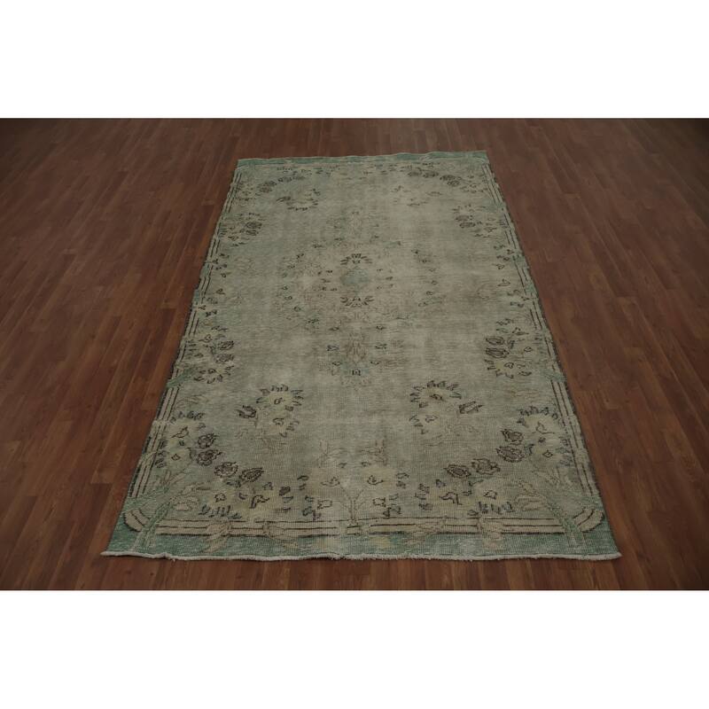 Hand Knotted Oriental 100% Wool Carpet Transitional Floral Green Anatolian Area Rug - 9' 5'' X 5' 6''