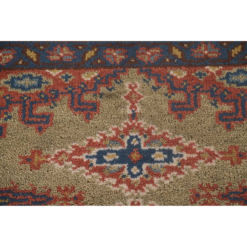 Green Geometric Kazak Oriental Runner Rug Wool Carpet - 2'6"x 9'9"