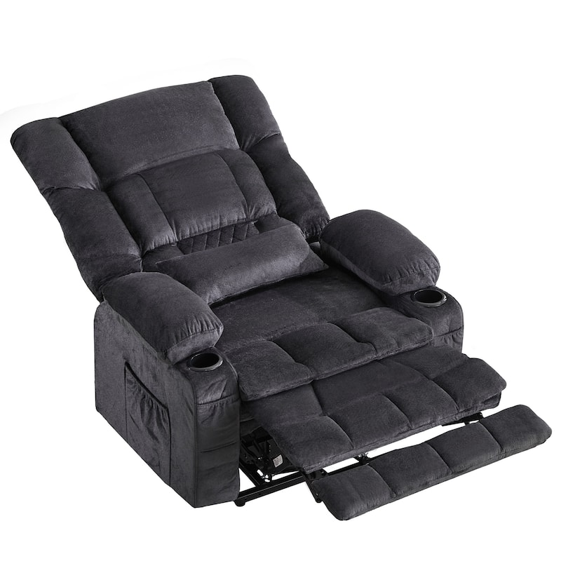 HomeRoots 38" Gray Tufted Velvet Heated Massage Lift Assist Recliner With USB
