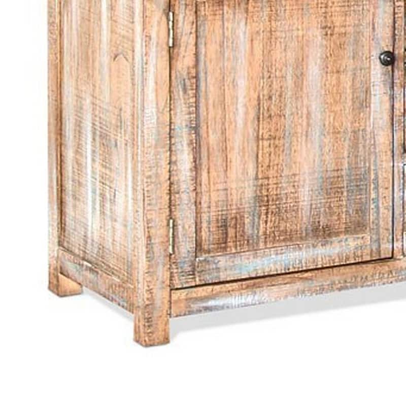 Rany TV Console, 60Wx36H Light Brown Mahogany, 5 Shelves, 3 Drawers