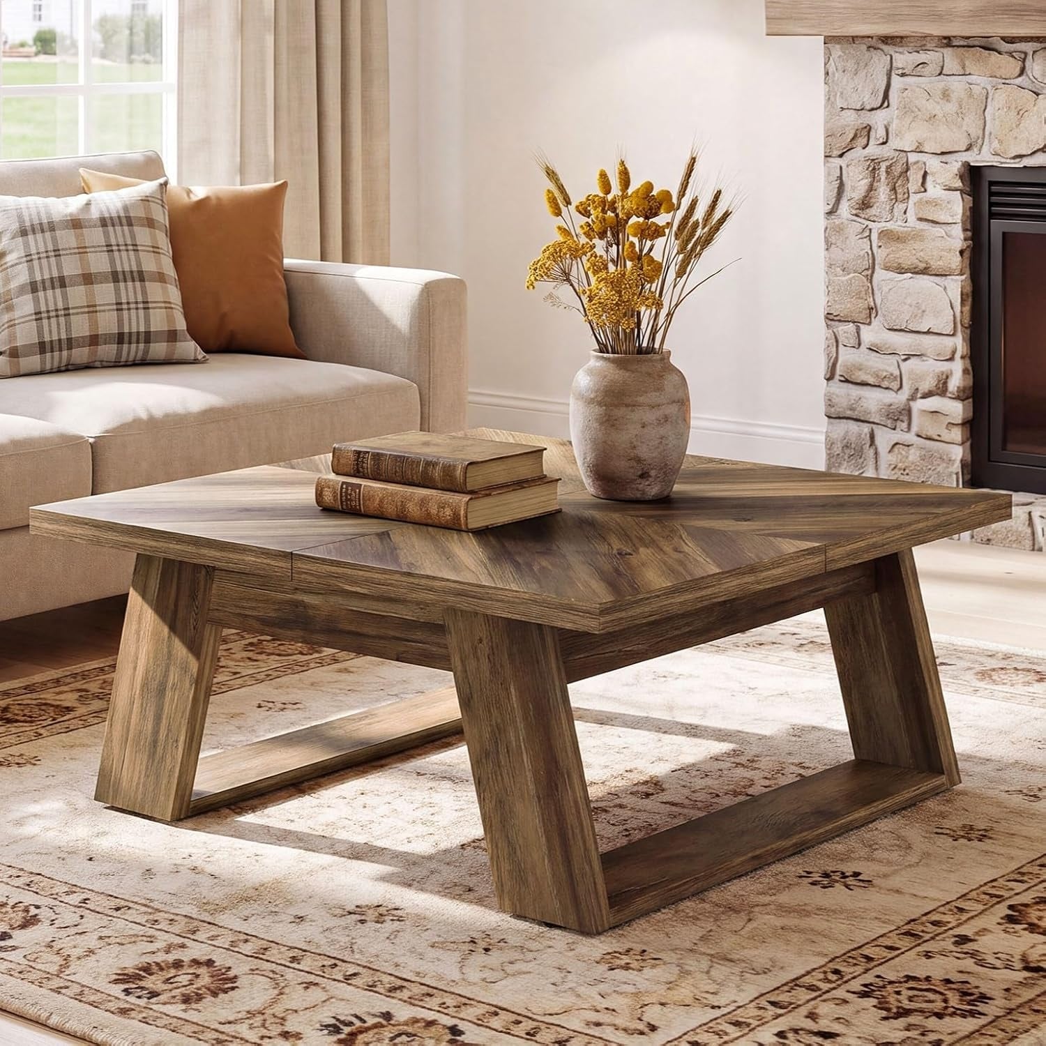 Square Coffee Table with Sturdy U-Shaped Legs