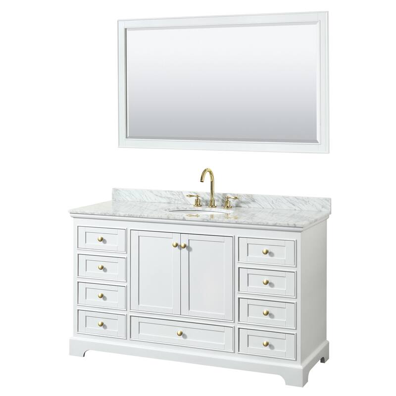 Wyndham Collection Deborah 60" Free Standing Single Vanity Set with - White / White Carrara Marble Top / Brushed Gold - Painted