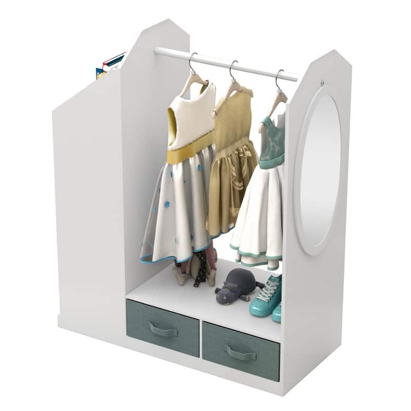 Kids Costume Organizer Open Hanging Armoire Closet with Mirror