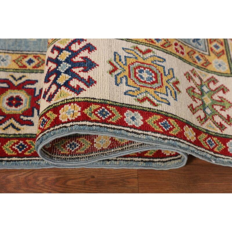 Light Blue Kazak Area Rug Handmade Traditional Wool Carpet - 5'1" x 6'11"