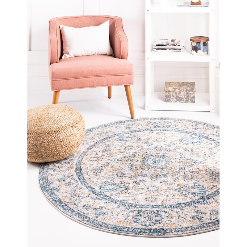 Traditional Nixa Collection Area Rug - 7'10" Round - Light Gray