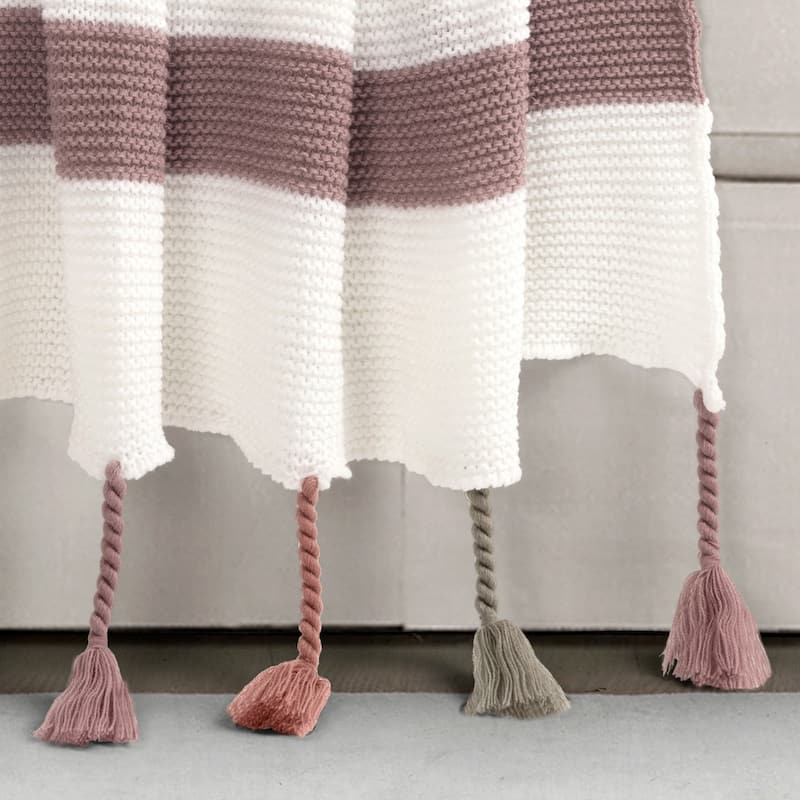 Lush Decor Boho Knitted Braided Tassel Throw Single