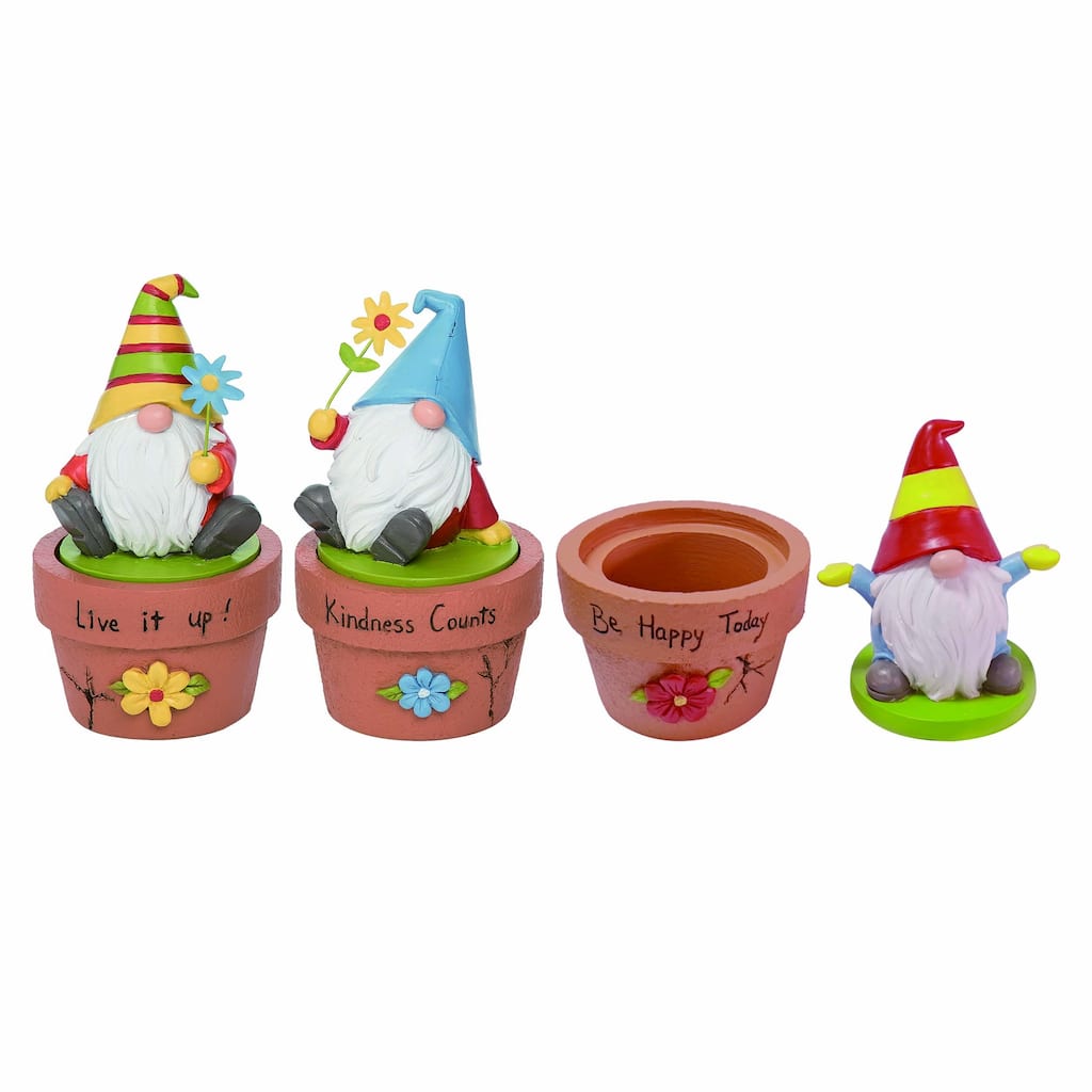 Transpac Resin Flower Pot Gnome Container Set of 3 Spring Home Decorations
