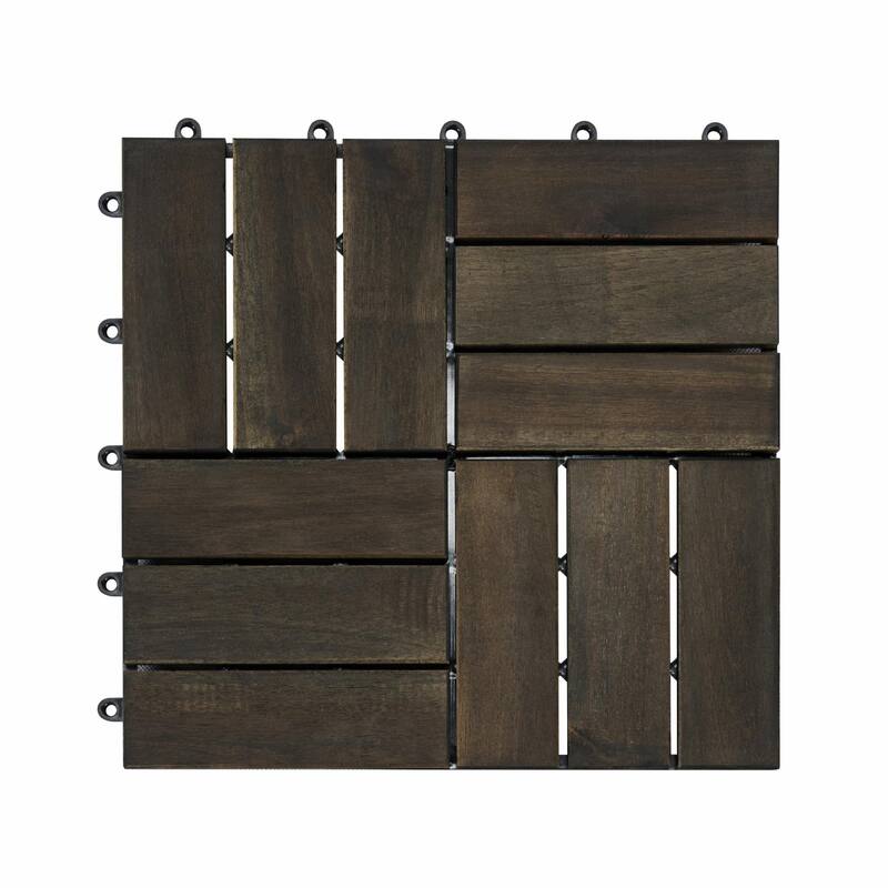 12" x 12" Dark Brown Acacia Wood Interlocking Deck Tiles Checker Pattern
