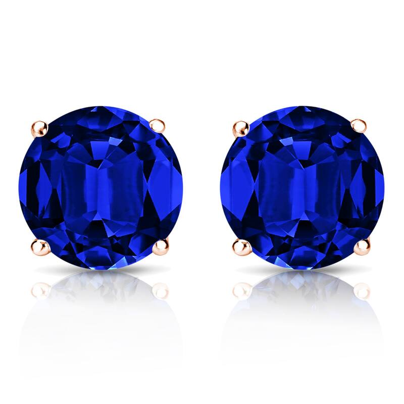 Auriya 14k Gold Lab Grown Gemstone Blue Sapphire Stud Earrings Round 0.25 to 5.00 ct. tw. 4-Prong Basket Screw-Back