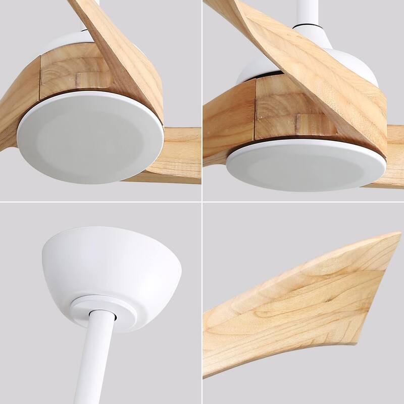 3 Solid Wood Blade Propeller Ceiling Fan / 52 Inch Ceiling Fan Without Light / 6 Speed Reversible DC Motor Ceiling Fan