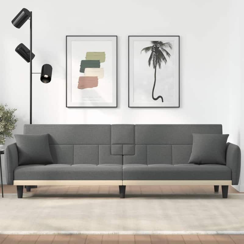 vidaXL Sofa Bed with Cup Holders Black Fabric - 86.6" x 35" x 27.6" - Dark gray
