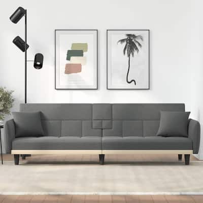 vidaXL Sofa Bed with Cup Holders Black Fabric - 86.6" x 35" x 27.6"
