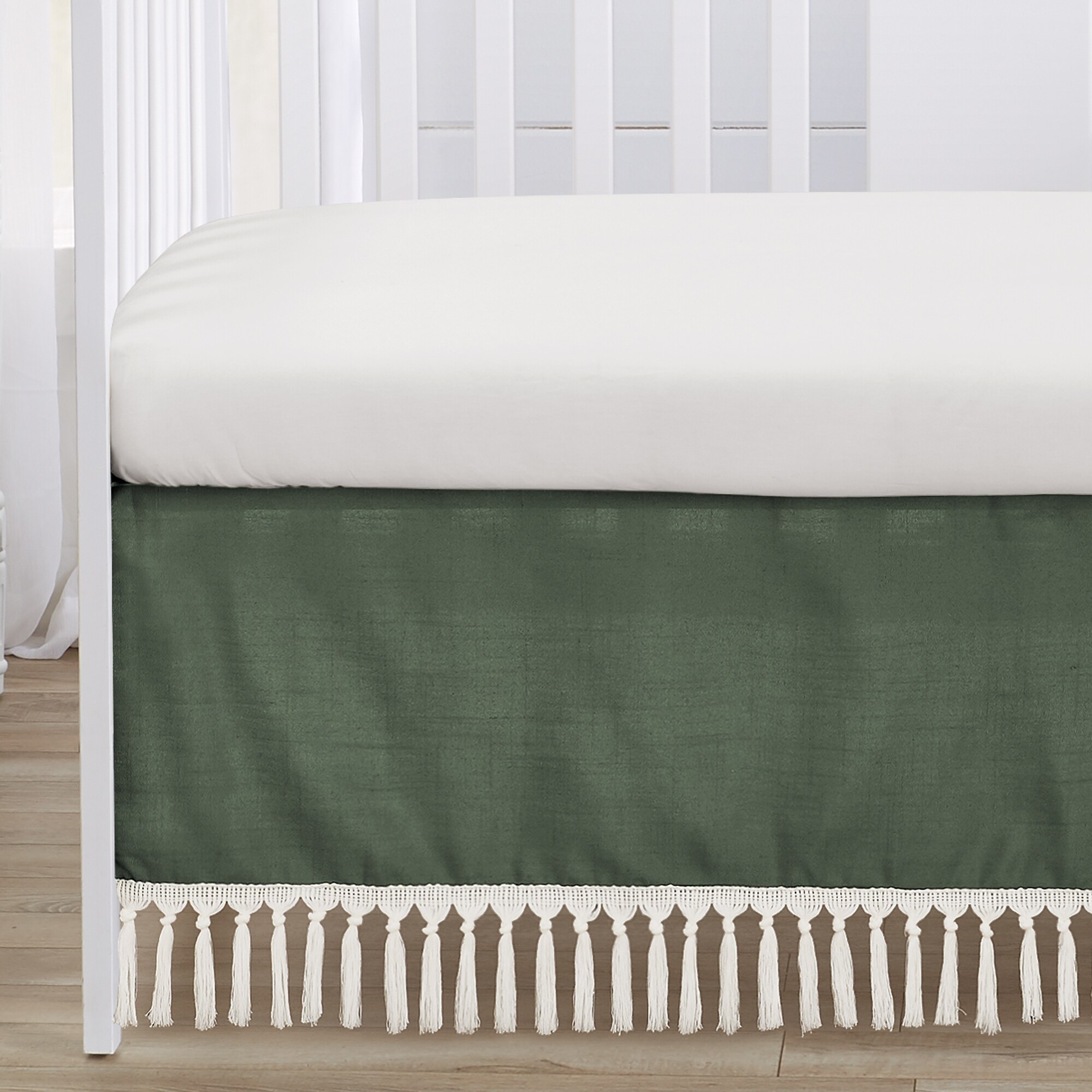Dark Green Boho Chic Girl Boy Unisex Nursery Crib Bedding Set
