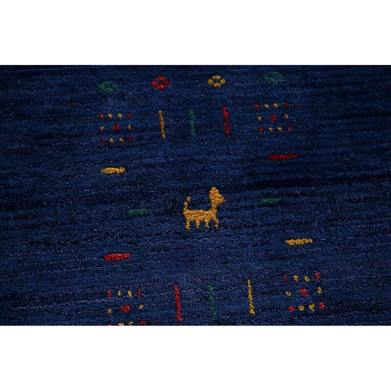 Royal Blue Striped Gabbeh Oriental Area Rug Handmade Silk Carpet - 7'8"x 9'5"