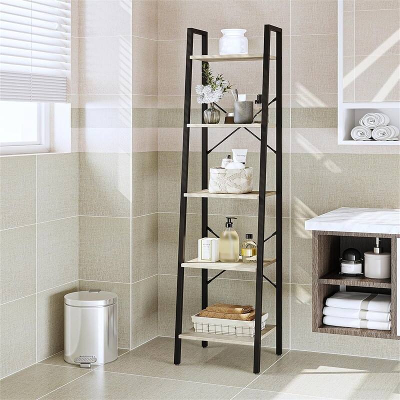 Freestanding Corner Storage Shelve with 2 Hooks for Home Office - 11.8"D x 13.4"W x 63"H
