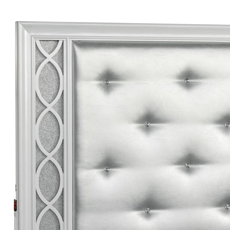 Roundhill Furniture Galaxy Upholstered Tufting Panel Bed with LED Lights in Pearlized White