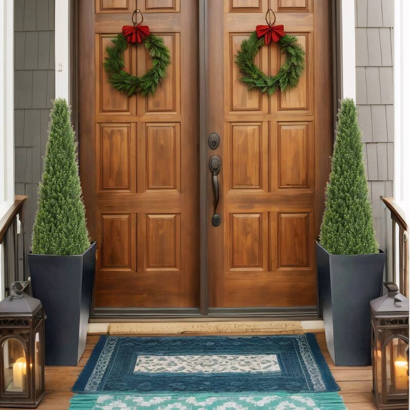 GDFStudio - Valemont 4FT Conical Topiary Cedar Trees Artificial Evergreen Shrubs with UV Resistant Finish - Green