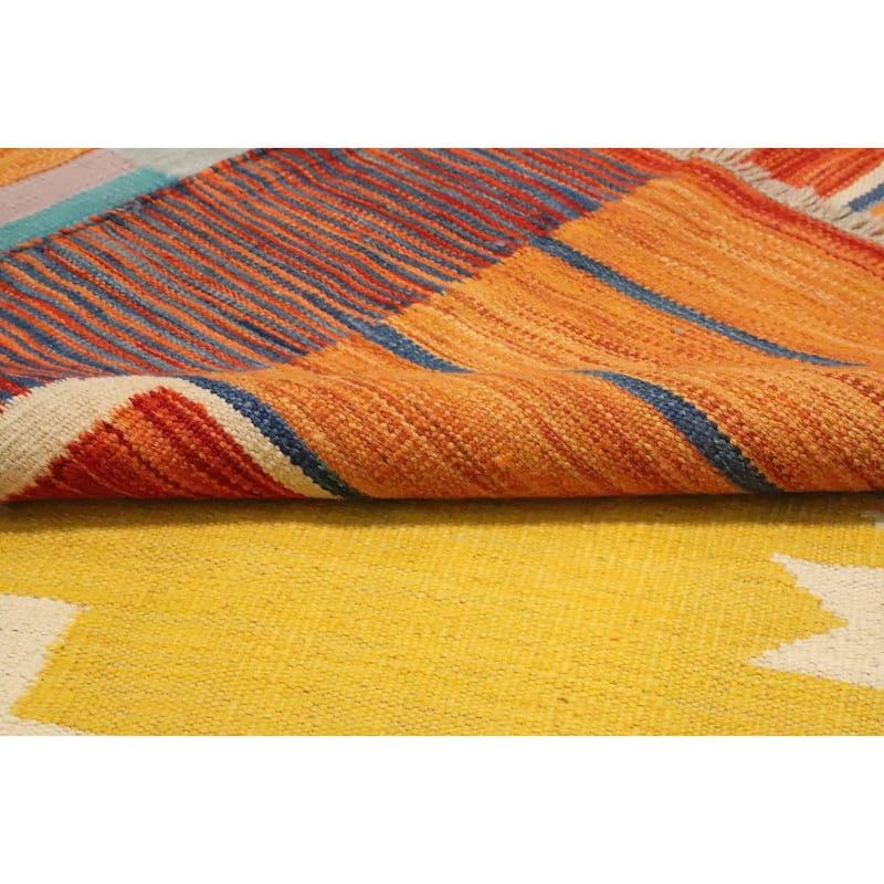 Hand Woven Oriental 100% Wool Carpet Southwestern Tribal Multi-Colored Kilim Area Rug - 11' 8'' X 9' 1''