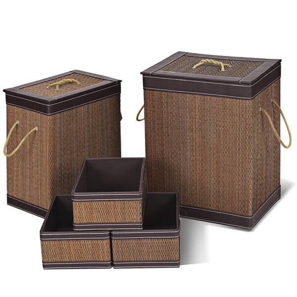 Shop Gymax 5 Pcs Square Bamboo Hamper Open Box Laundry Basket Storage Bin Organizer Basket As Pic Overstock 23169693