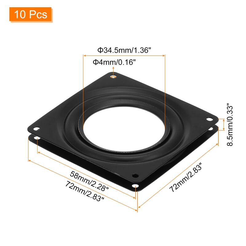 Lazy Susan Hardware, 10Pcs 3 Inch Iron Square Ball Bearing Rotating Plate - Black - Black