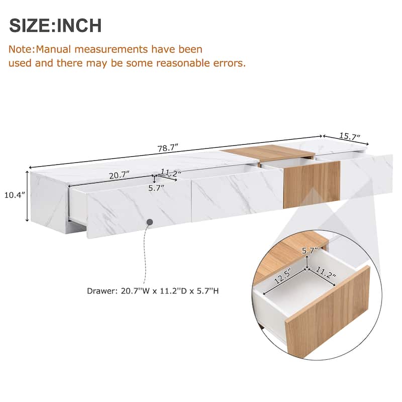 Floor Storage TV Stand, 78.70" Wood Media Console with 4 Drawers, Free Combination Entertainment Center for TVs up to 88"