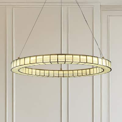 32'' Modern Halo Round Art Glass Integrated Led Chandelier Brass Art Deco Led Ceiling Light For Dining Room Living Room - W32''