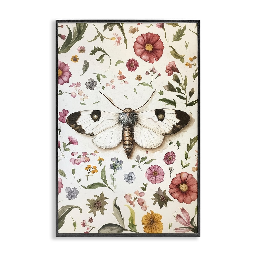 Stupell White Moth & Botanicals Framed Giclee Art Design By The Dutch Lady