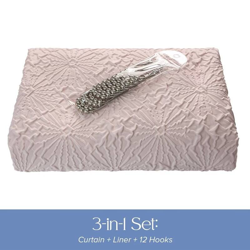 Starburst Crinkle Shower Curtain with Snap-in Liner 12 Hooks Included