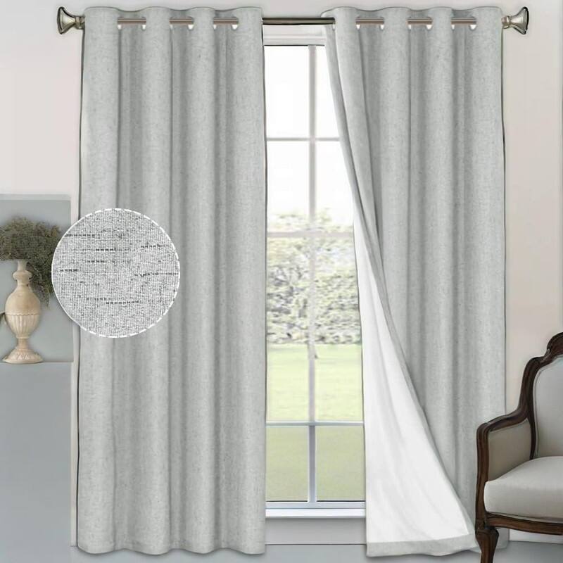 Blackout Linen Curtains for Bedroom Full Blackout Curtains 84 Inches - Glacier Gray