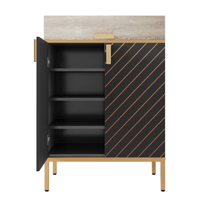 31.49" Grey and Gold Wood 4-Tier Shoe Storage Cabinet