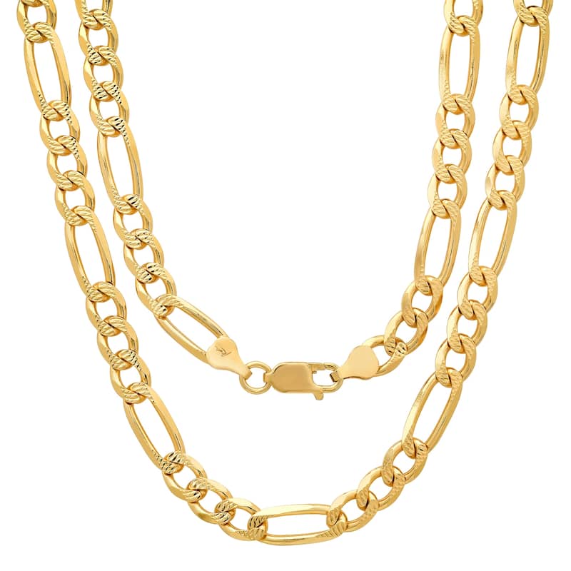 Roberto Martinez Gold Plated Silver 7 mm Figaro Pave Chain (20"-26") - 22 Inch