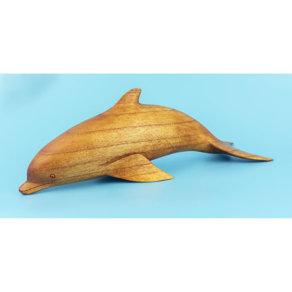 Wooden Hand Carved Dolphin Statue Sculpture Wood Home Decor Accent Figurine Handcrafted Handmade Seaside Tropical Nautical