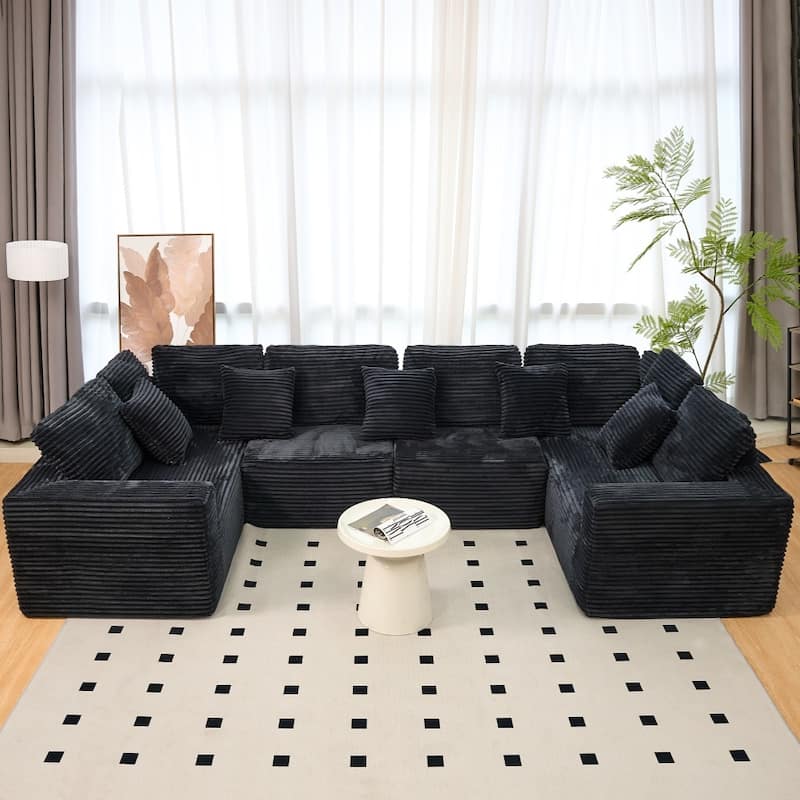 135.5" Modular Corduroy 6-Seater U-Shaped Sectional Sofa with Reversible Design