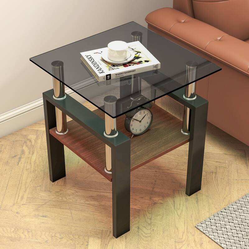 Set of 2 Modern Tempered Glass Tea Table