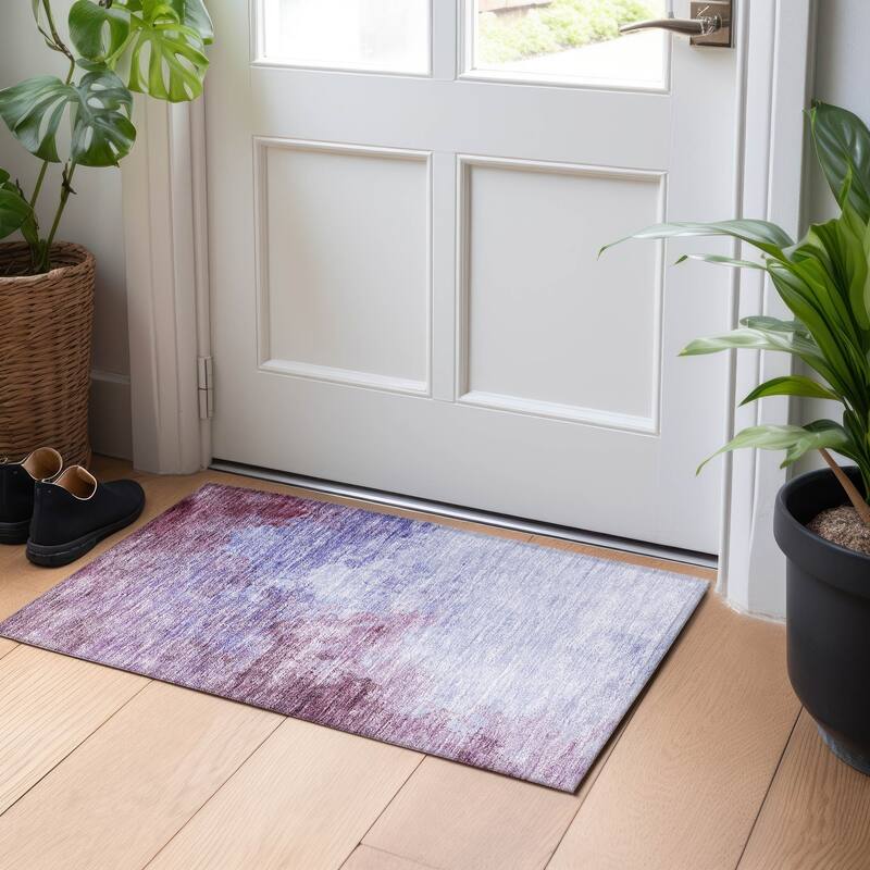 Machine Washable Indoor/ Outdoor Abstract Modern Chantille Rug - Purple - 1'8" x 2'6"