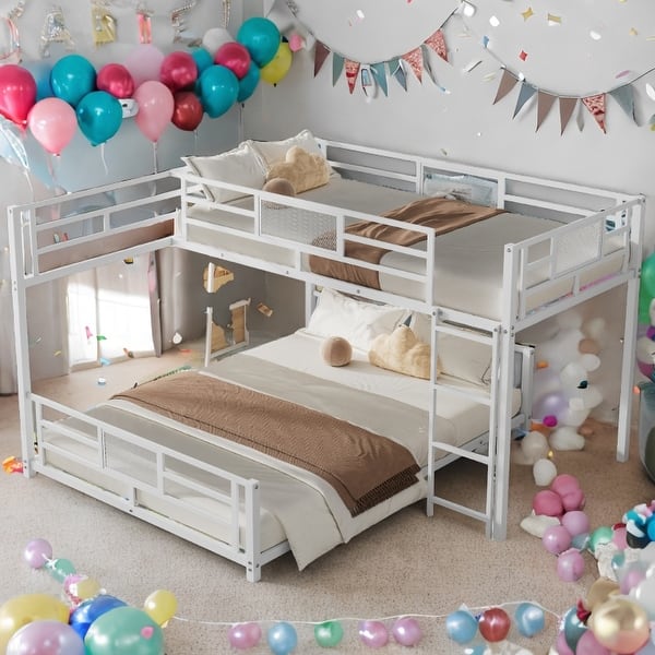 slide 2 of 14, 2 In 1 Metal Twin over Full L-shaped Bunk Bed With Safety Guaranteed White