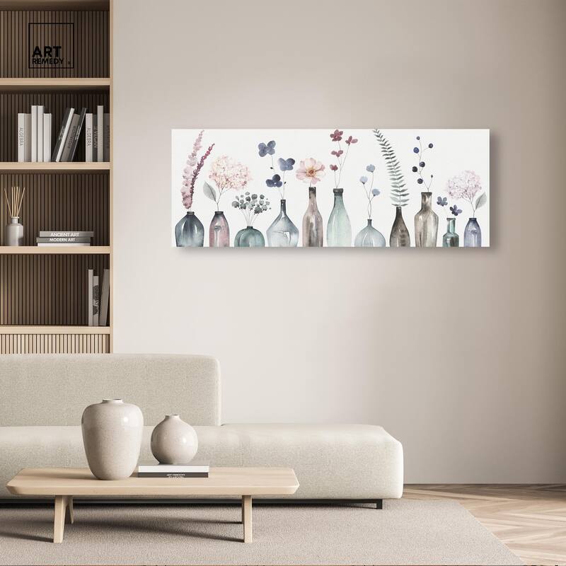 Perfect Indigo Florals Panoramic Canvas by Art Remedy, Gallery Wrapped